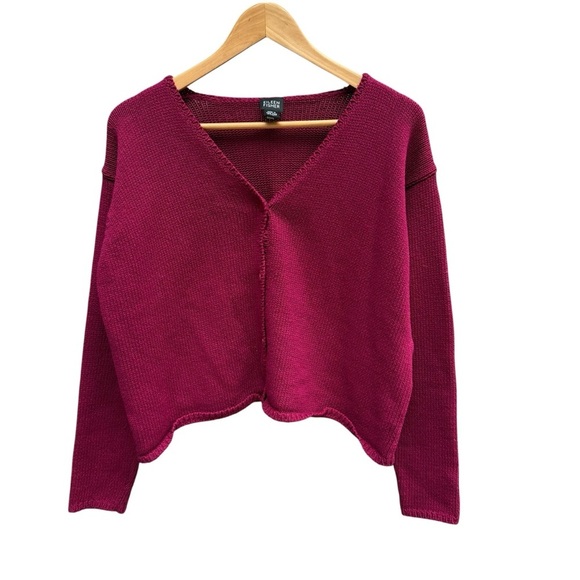 Eileen Fisher Boxy Heavy Knit V-Neck Button Up Cardigan Sweater Pink S - Picture 3 of 10